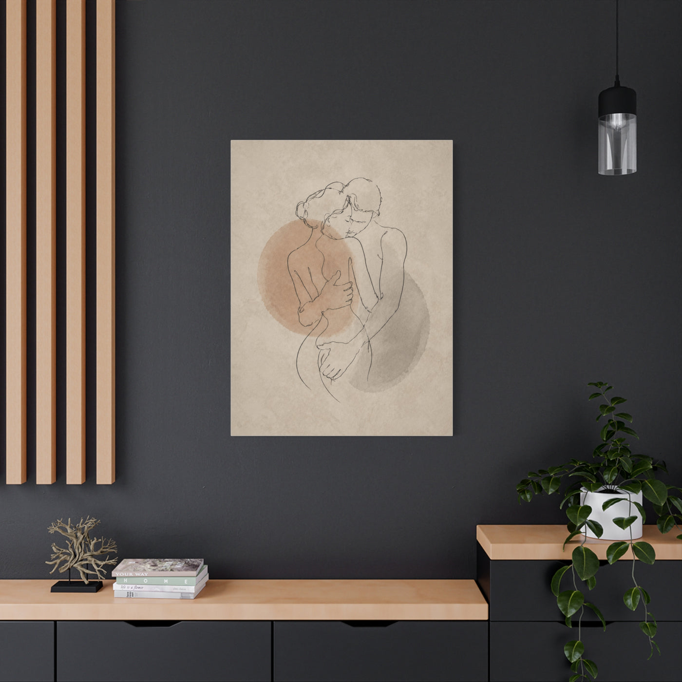 Minimal Line Couple Embrace Wall Art & Canvas Print
