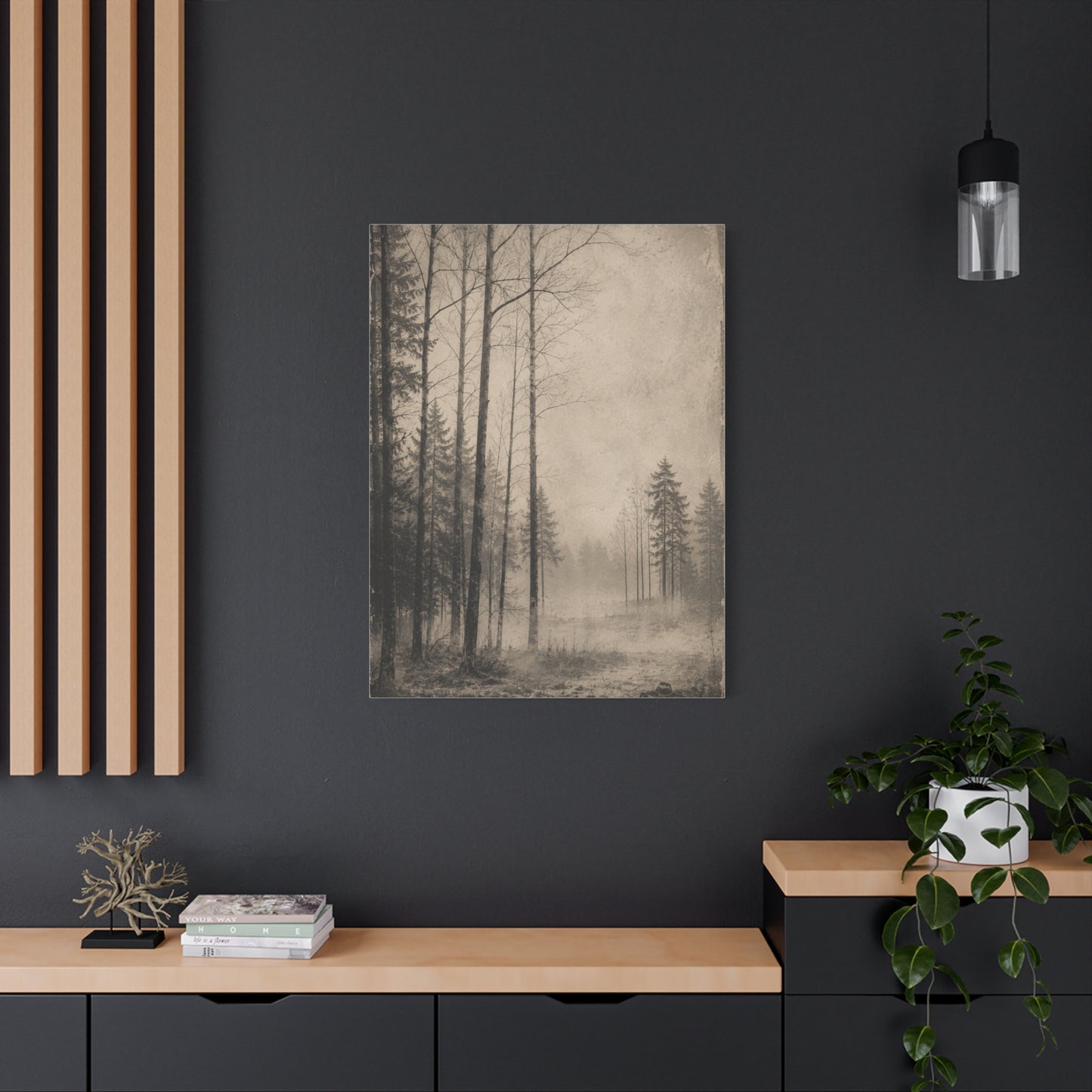 Vintage Fog Forest Monochrome Trees Wall Art & Canvas Print