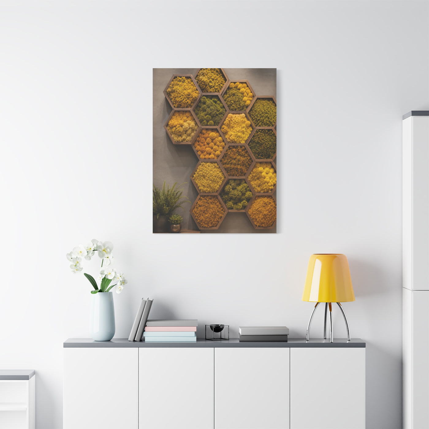 Honeycomb Preserved Moss Biophilic Installation Wall Art & Canvas Print