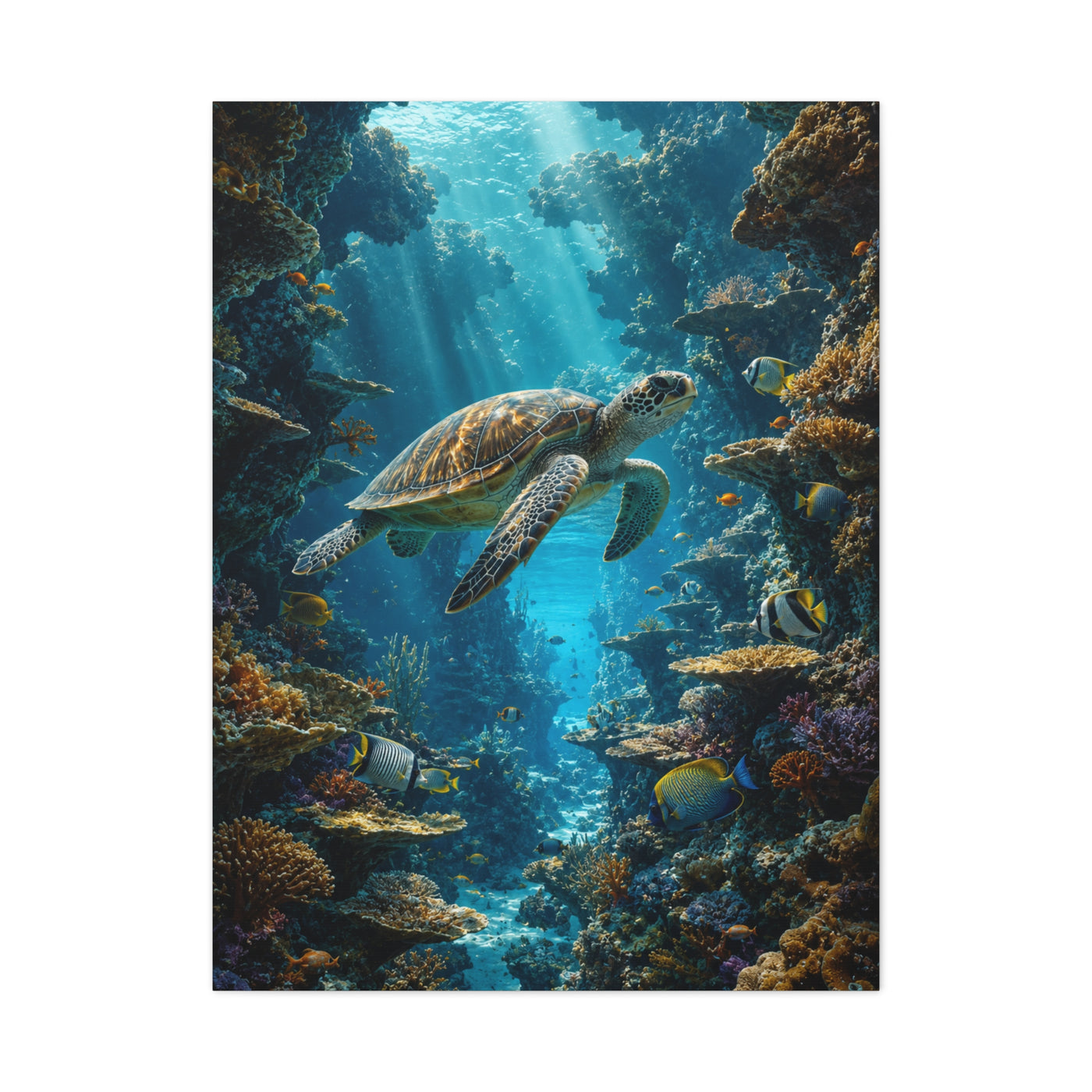 Deep Reef Canyon Turtle Journey Tropical Wall Art & Canvas Print