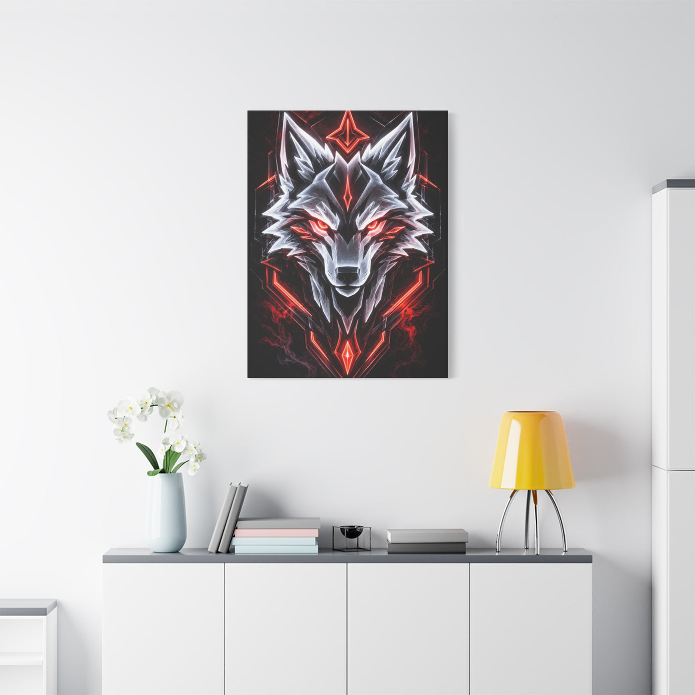 Futuristic Neon Wolf Emblem Geometric Wall Art & Canvas Print