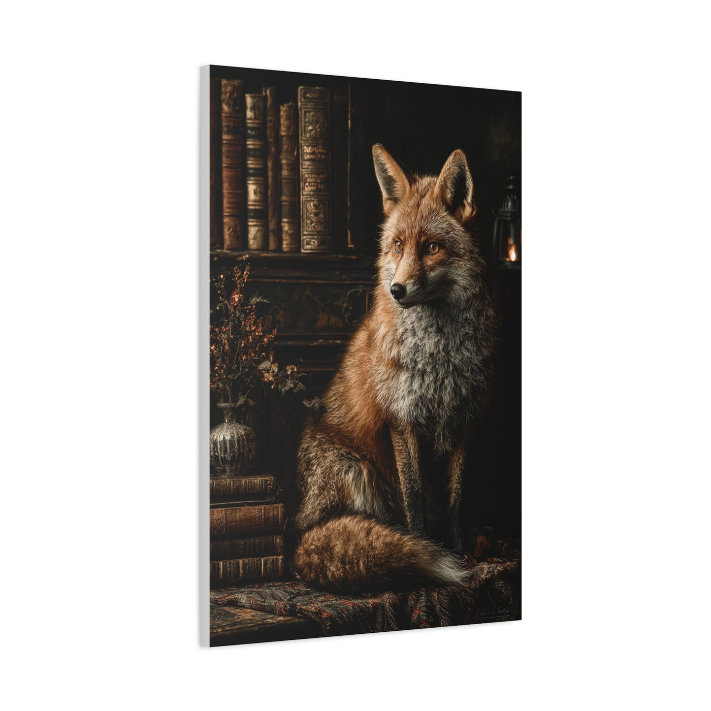 Dark Academia Fox Library Portrait Wall Art & Canvas Print