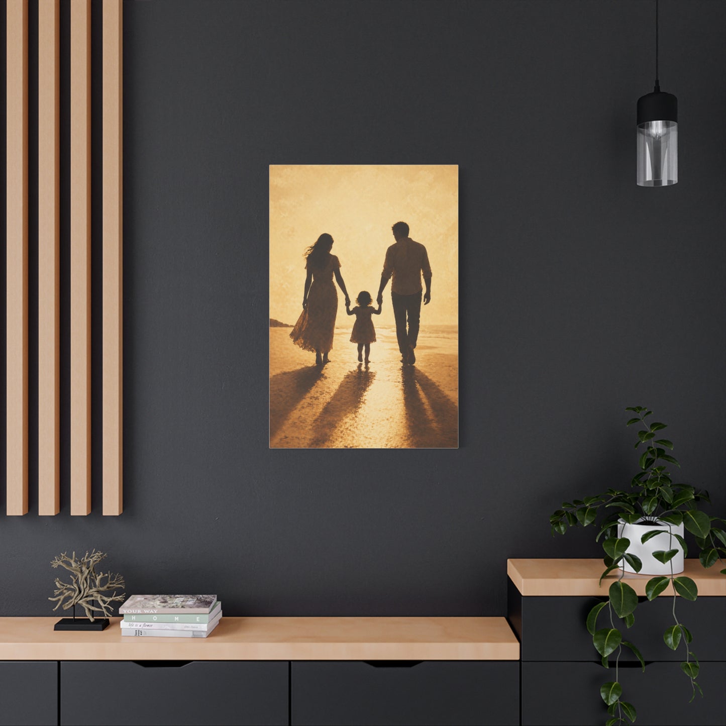 Golden Family Silhouette Sunset Wall Art & Canvas Print