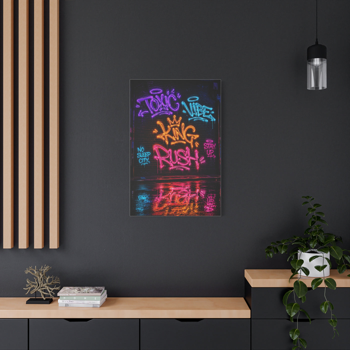 Neon Typography Hustle Street Wall Art & Canvas Print