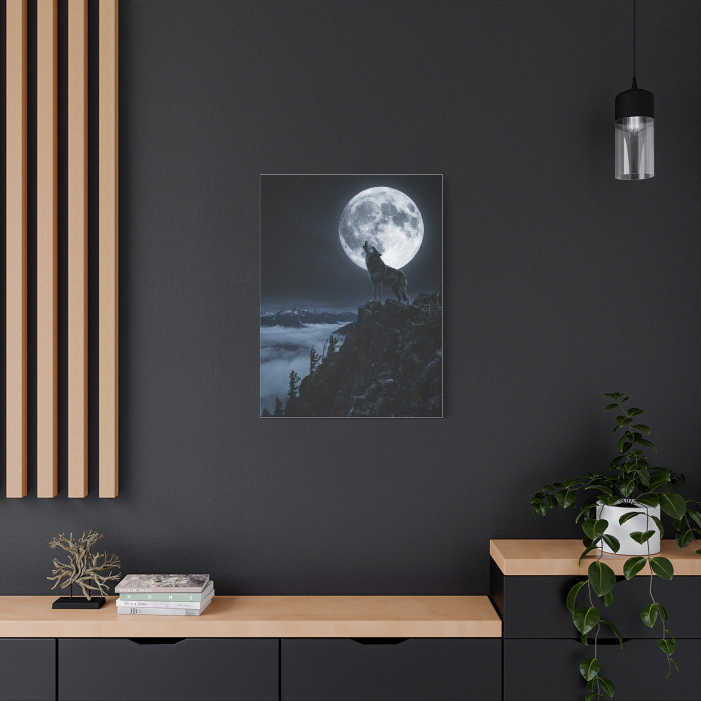 Full Moon Howling Wolf Ridge Scene Wall Art & Canvas Print