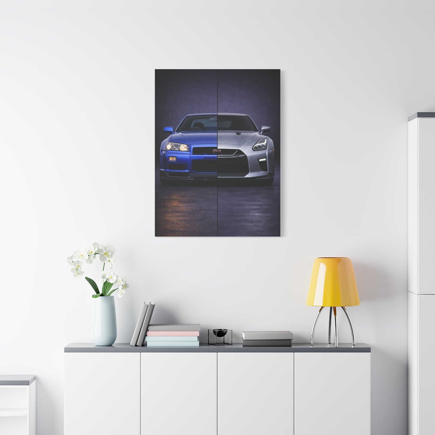 Nissan GT R Split R34 Skyline vs R35 Evolution Wall Art & Canvas Prints
