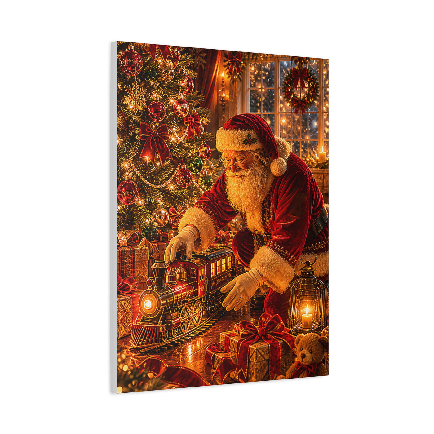 Santa Decorating the Christmas Train Wall Art & Canvas Print