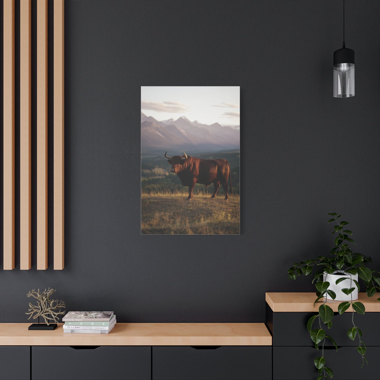 Mountain Ridge Bull Landscape Wall Art & Canvas Print