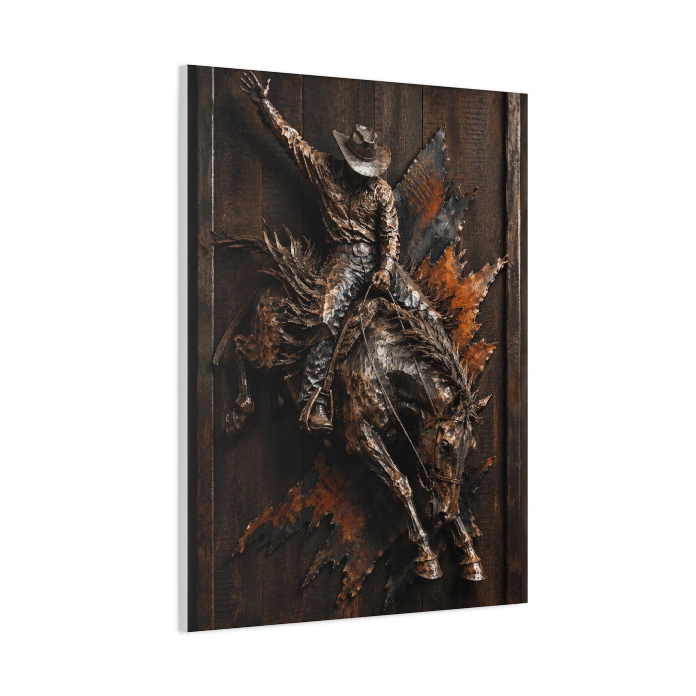 Rodeo Bronc Rider Metal Relief Panel Wall Art & Canvas Print