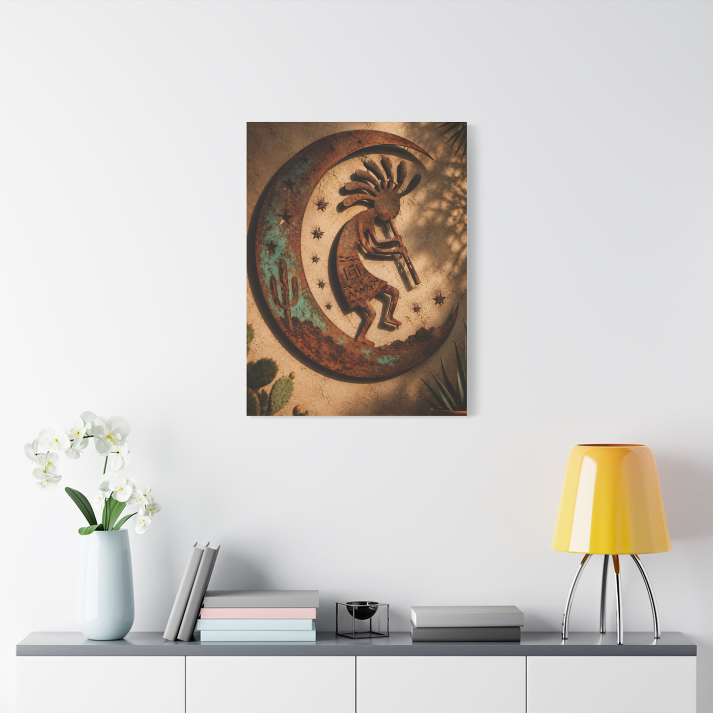 Kokopelli Crescent Moon Southwest Wall Art & Canvas Print