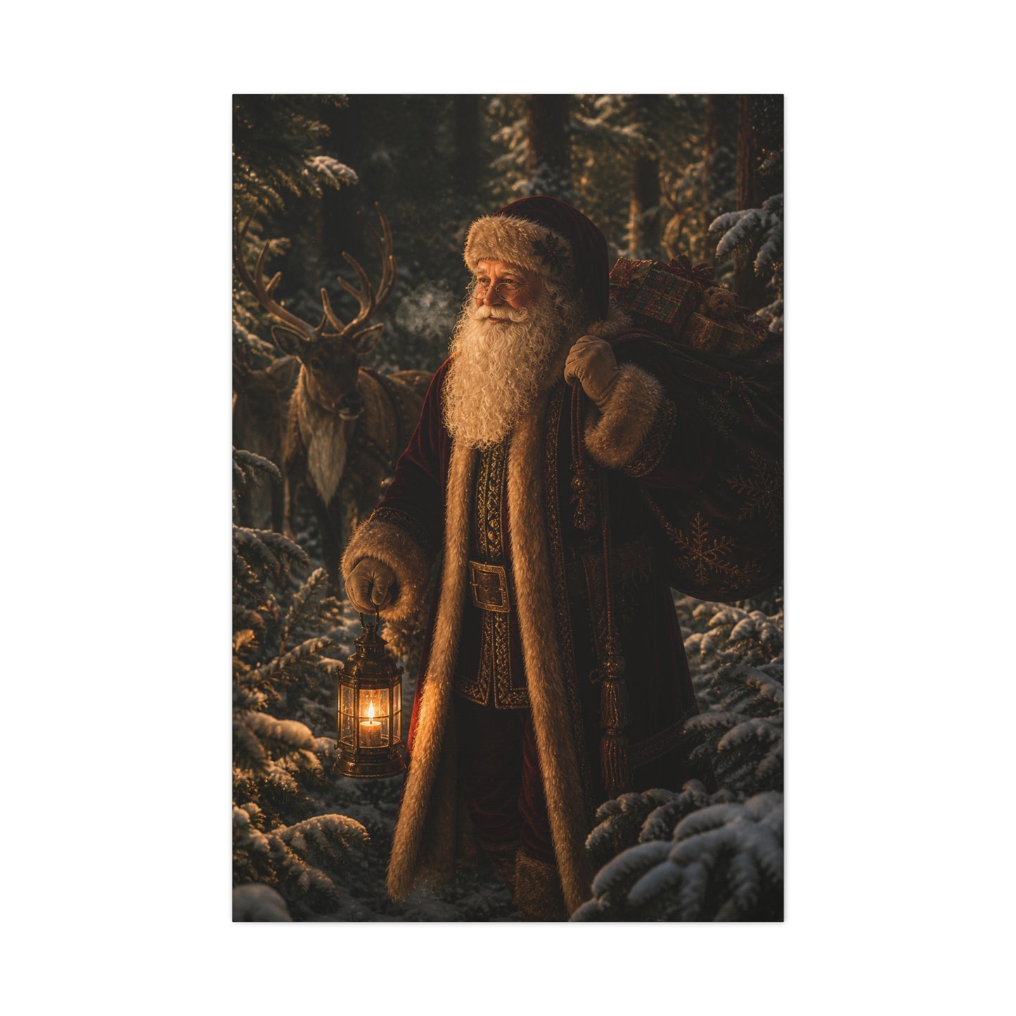 Woodland Lantern Santa Wall Art & Canvas Print