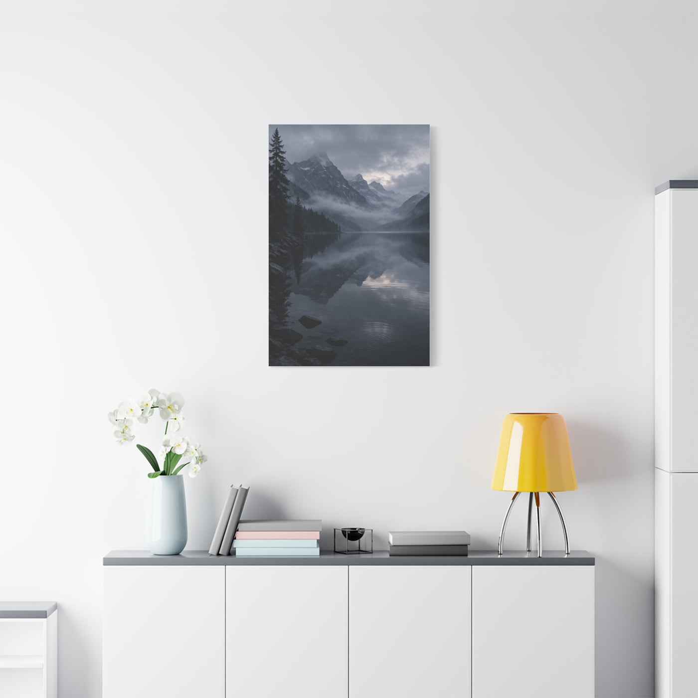 Misty Mountain Lake Reflection Wall Art & Canvas Print