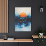 Orange Sun Over Indigo Waves Abstract Wall Art & Canvas Print