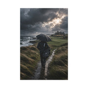 Stormy Seaside Golfer Journey Wall Art & Canvas Print