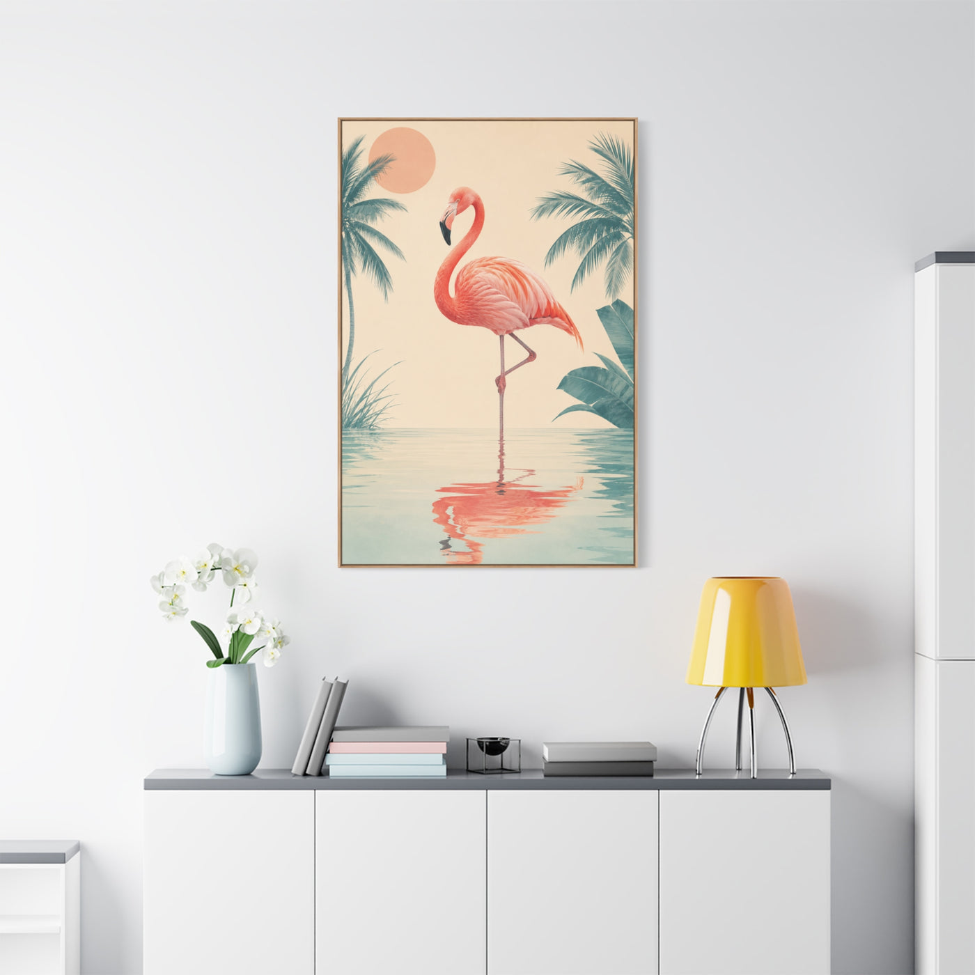 Minimal Flamingo Sunset Reflection Tropical Wall Art & Canvas Print
