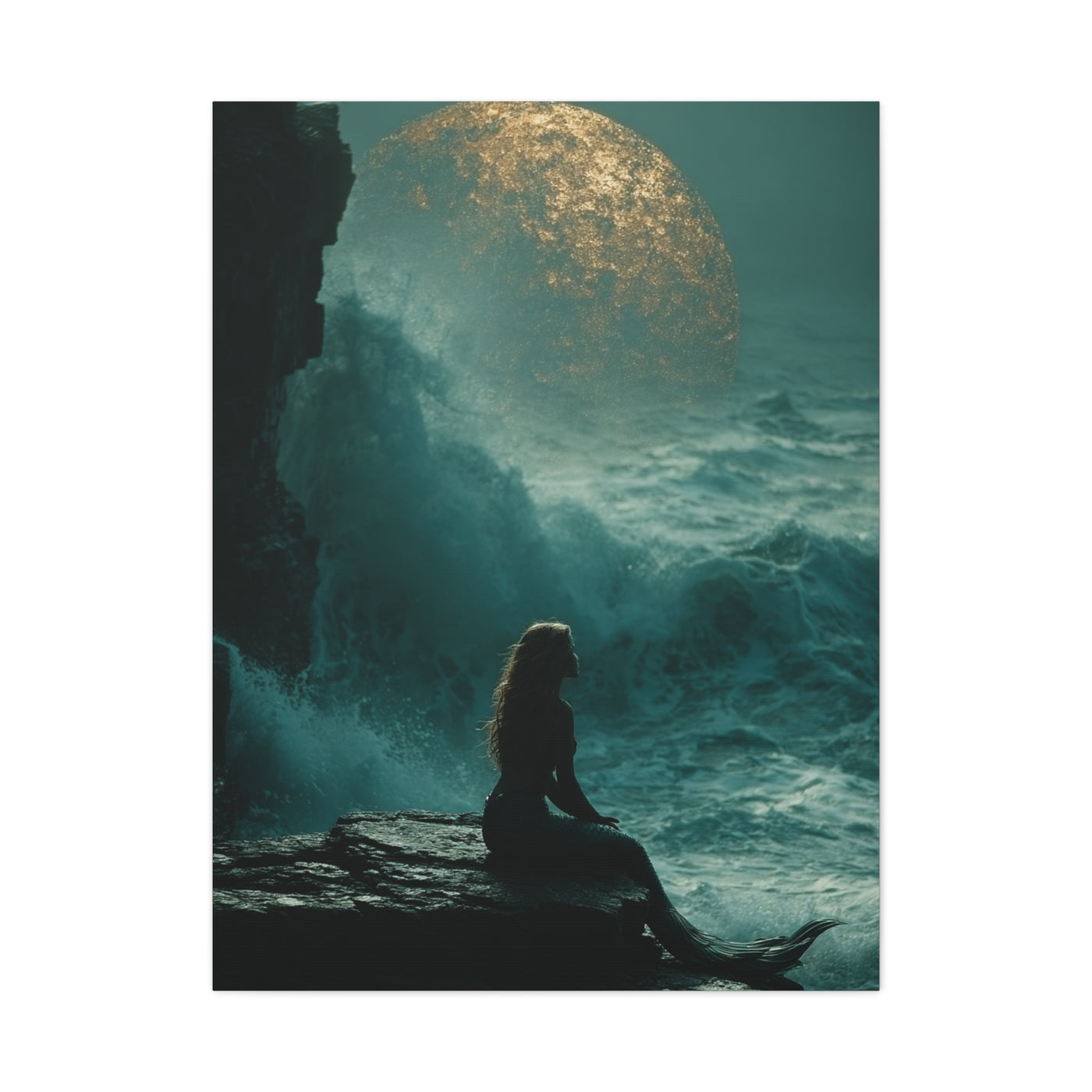Golden Moon Ocean Silhouette Wall Art & Canvas Print