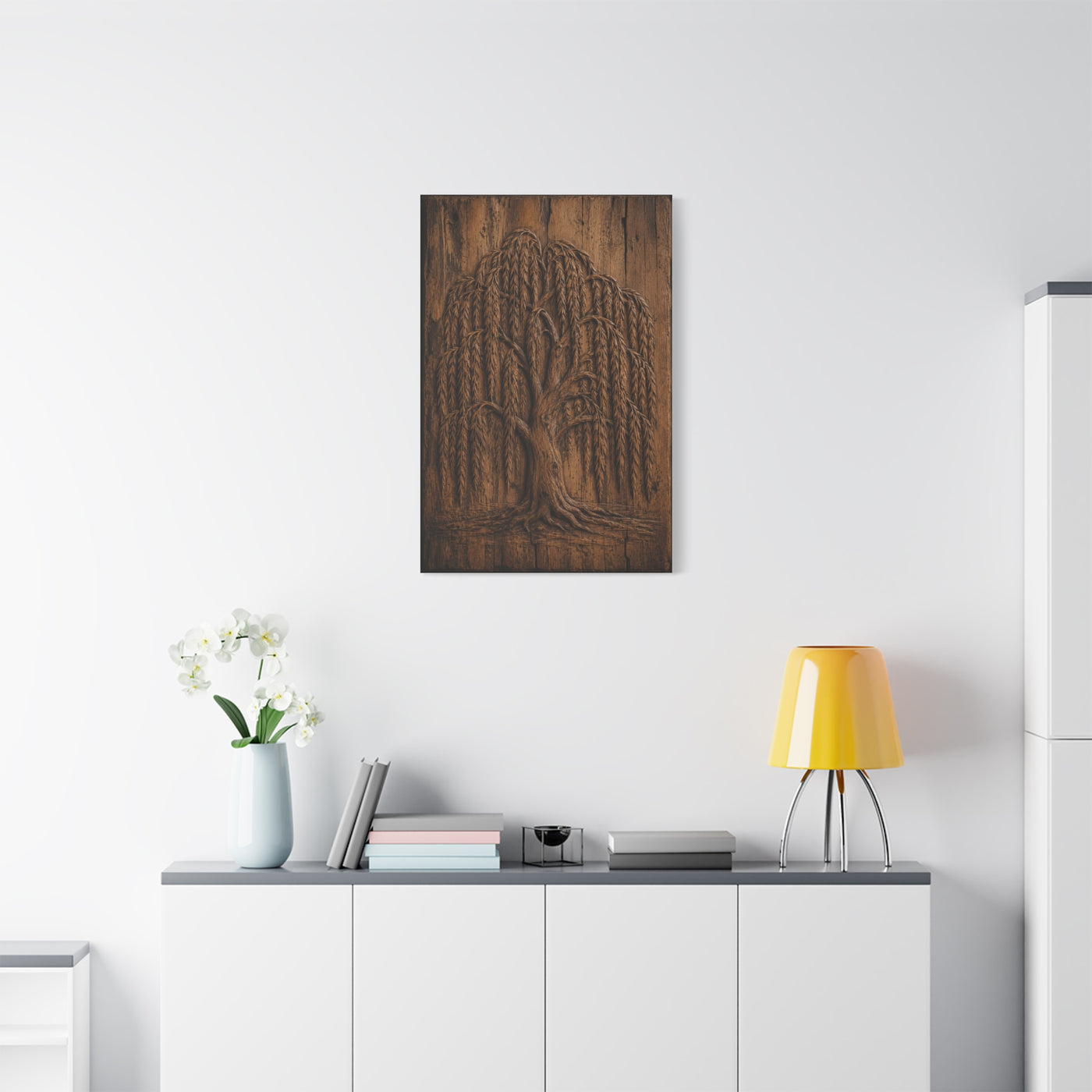 Carved Willow Tree Wooden Relief Trees Wall Art & Canvas Print