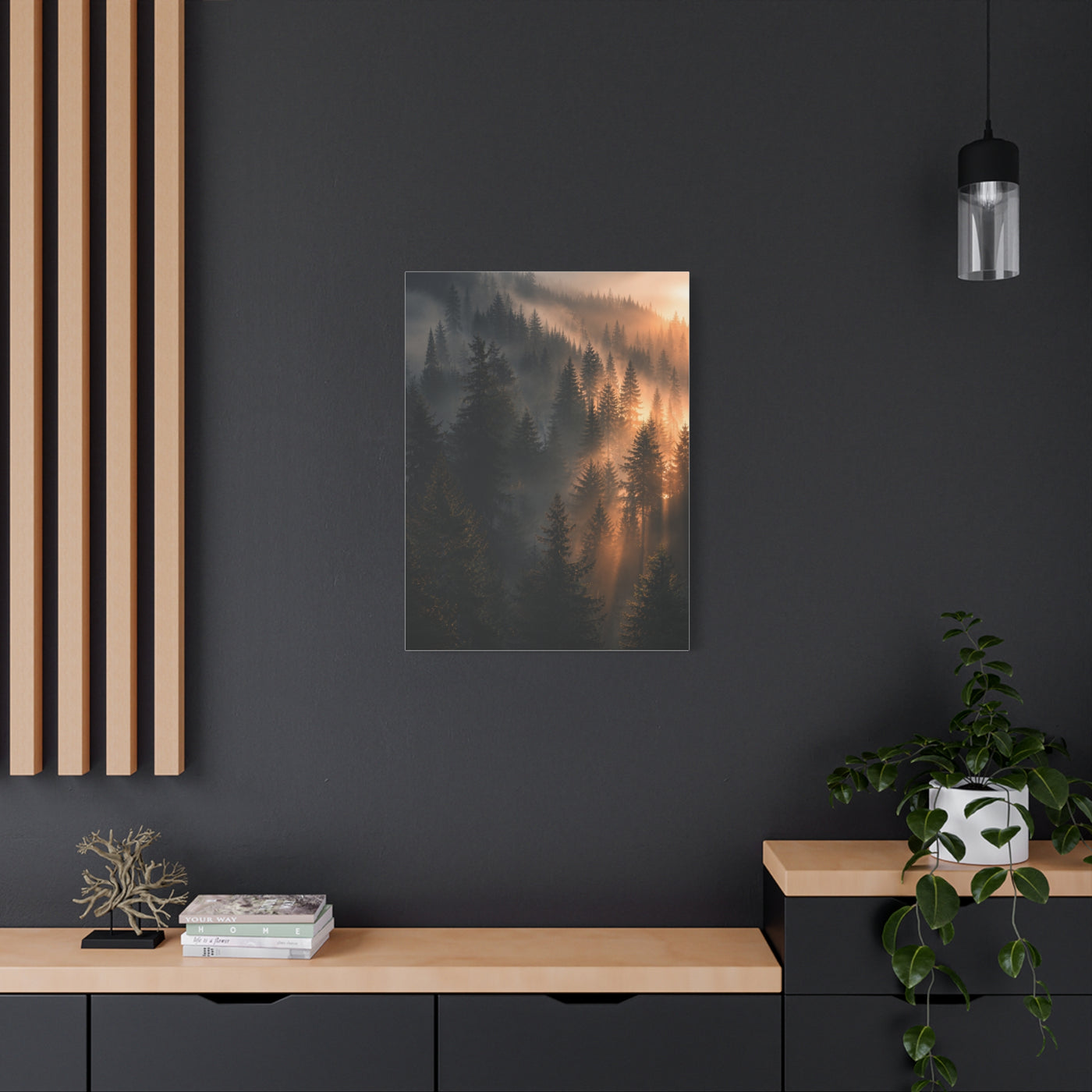 Misty Pine Forest Sunrise Depth Trees Wall Art & Canvas Print