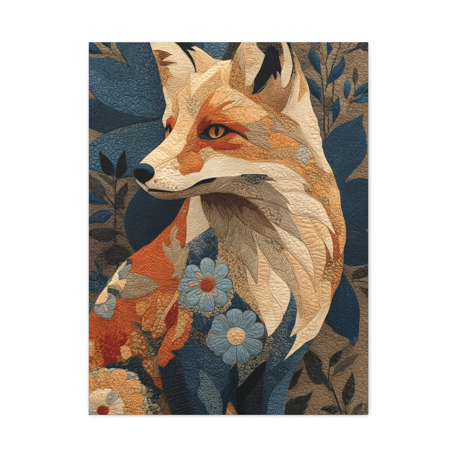 Patchwork Textile Fox Folk Art Wall Art & Canvas Print