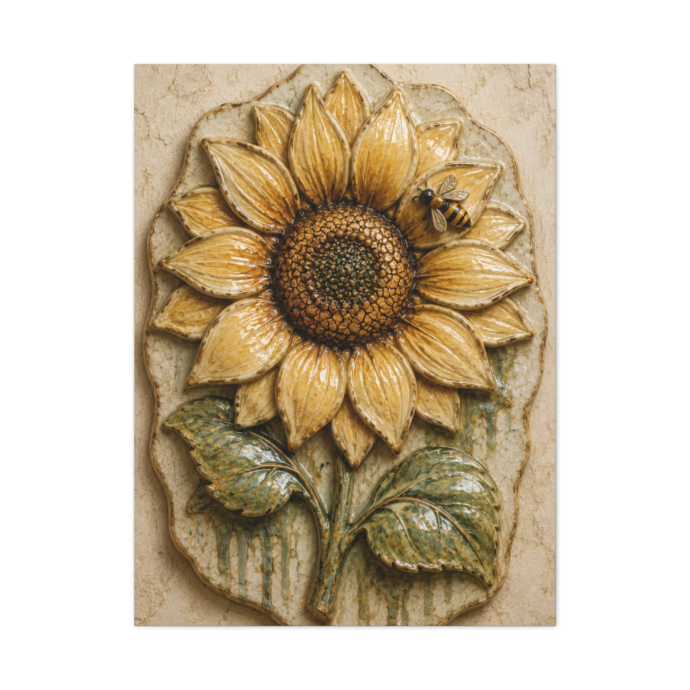 Hand-Glazed Ceramic Sunflower Plaque Wall Art & Canvas Print