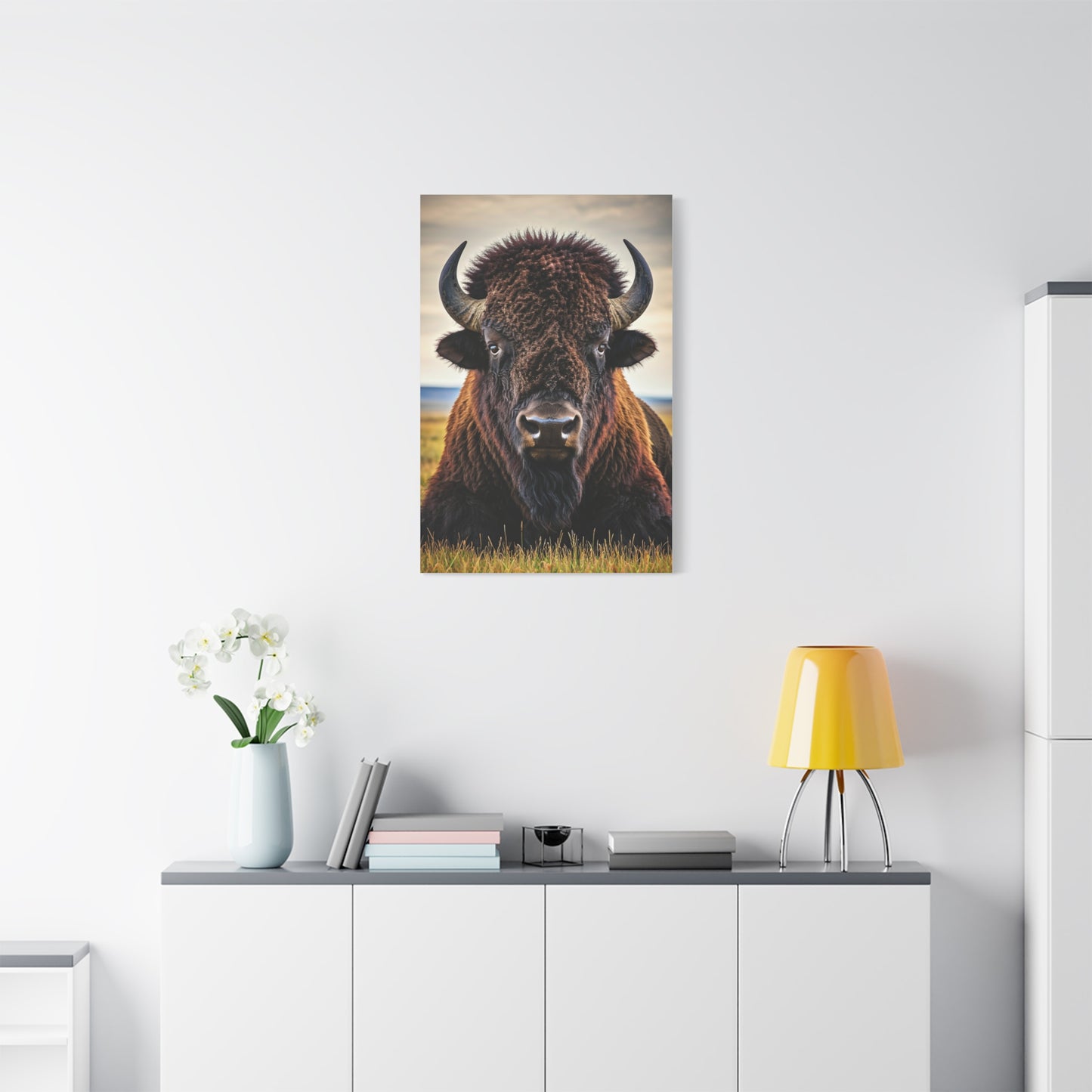 Symmetrical Prairie Bison Frontal Portrait Wall Art & Canvas Print