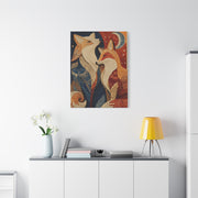Folk Twin Foxes Celestial Linocut Wall Art & Canvas Print