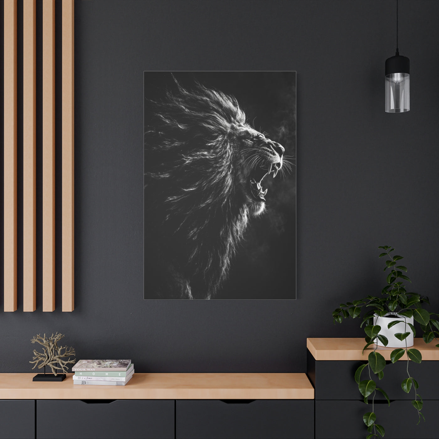 Roaring Lion Monochrome Power Wall Art & Canvas Print