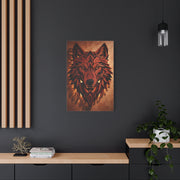 Geometric Carved Wood Wolf Head Sculpture Wall Art & Canvas Print