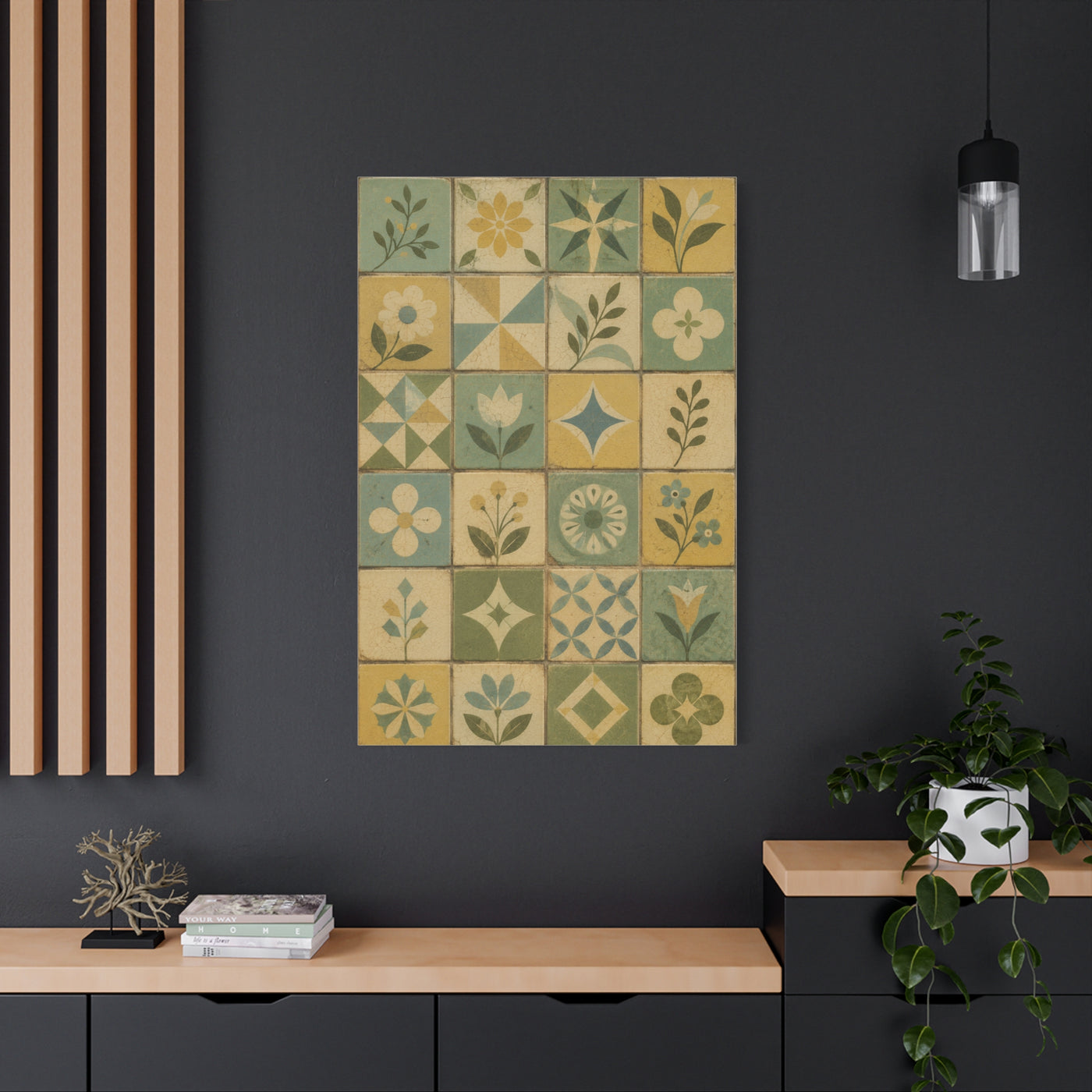 Mid-Century Floral Tile Pattern Wall Art & Canvas Print