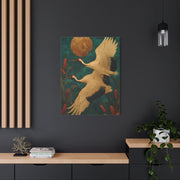 Golden Moon & Green Sky Crane Flight Wall Art & Canvas Print