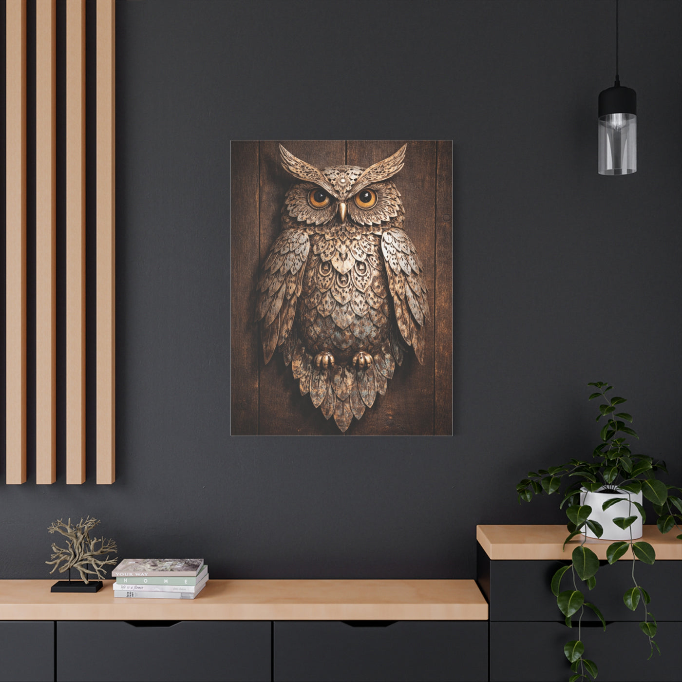 Rustic Metal Owl Sculpture Wall Art & Canvas Print