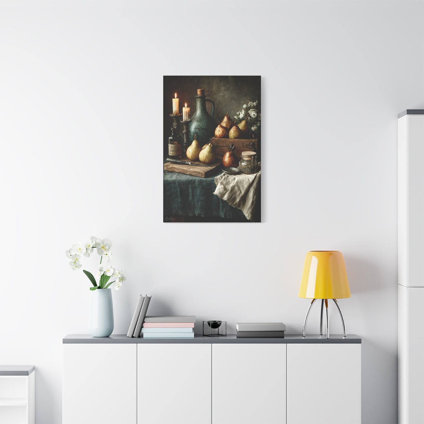 Rustic Pear & Candle Still Life Wall Art & Canvas Print