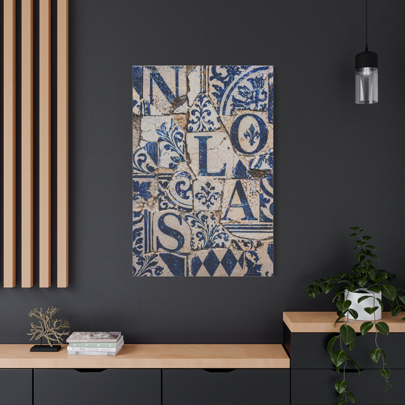 Blue Tile Mosaic Letter Composition Wall Art & Canvas Print