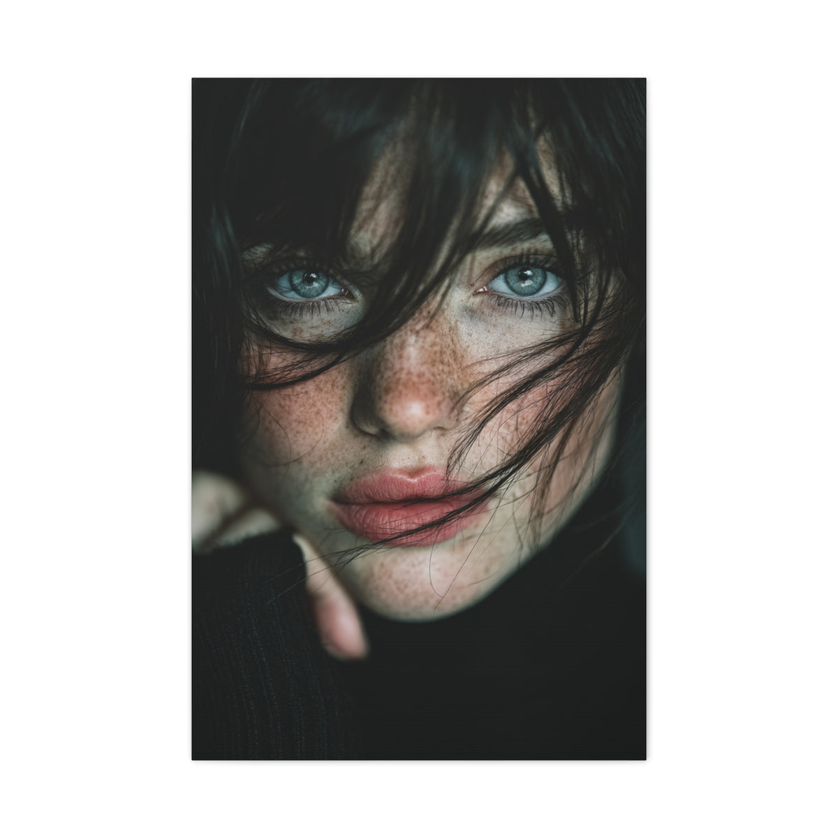 Wind-Swept Freckled Muse Portrait Wall Art & Canvas Print
