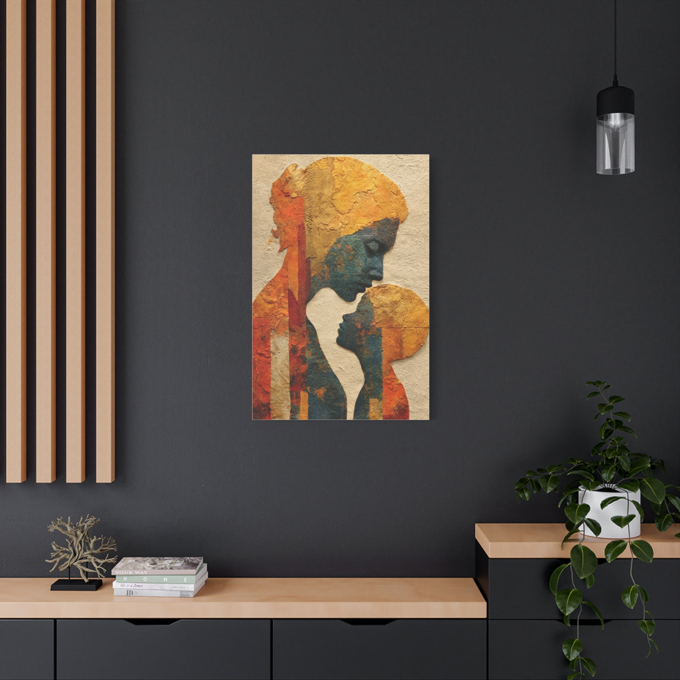Mother and Child Textured Silhouette Wall Art & Canvas Print