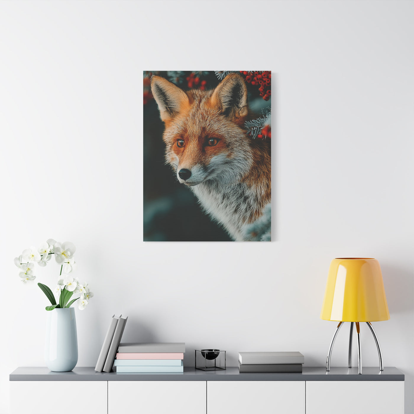 Winter Berry Fox Portrait Wall Art & Canvas Print