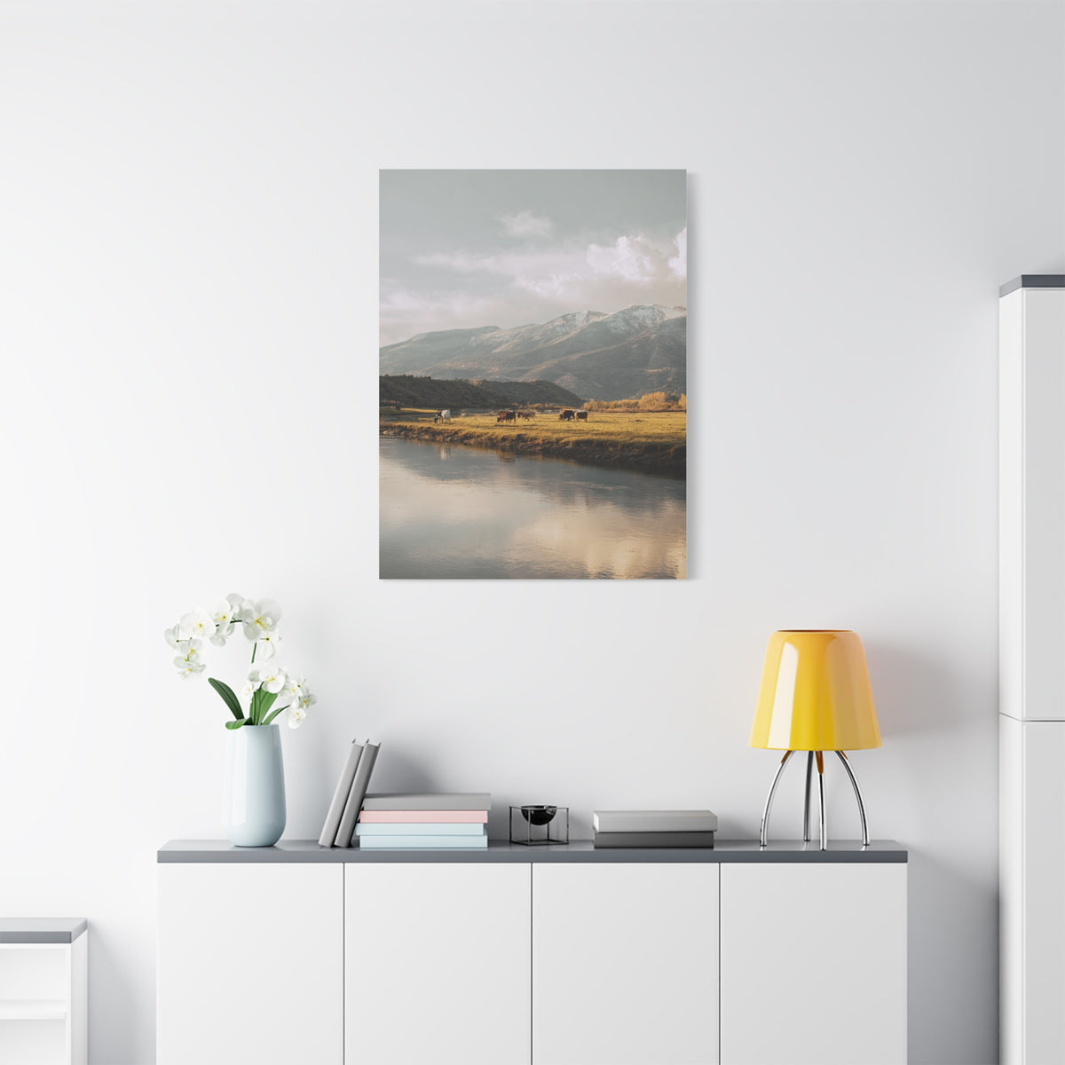 Mountain River Cattle Pasture Wall Art & Canvas Print