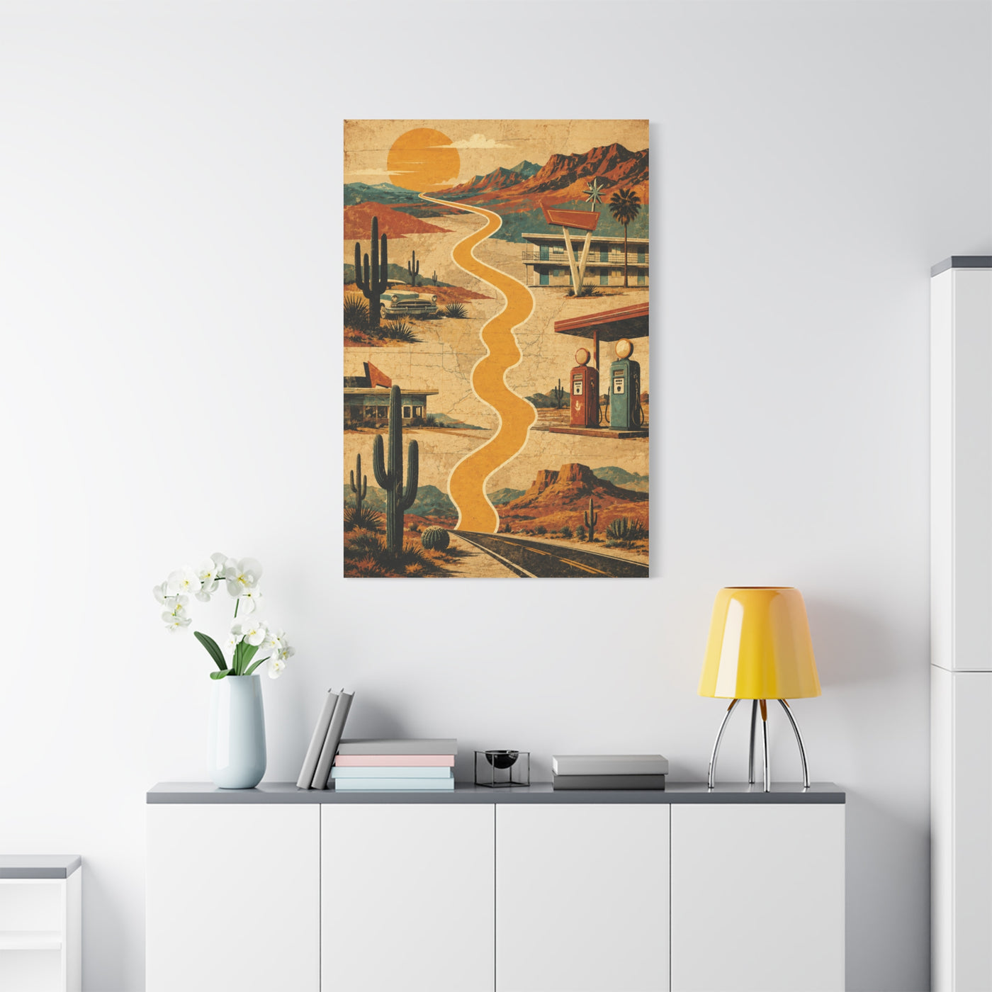 Retro Desert Highway Americana Collage Wall Art & Canvas Print