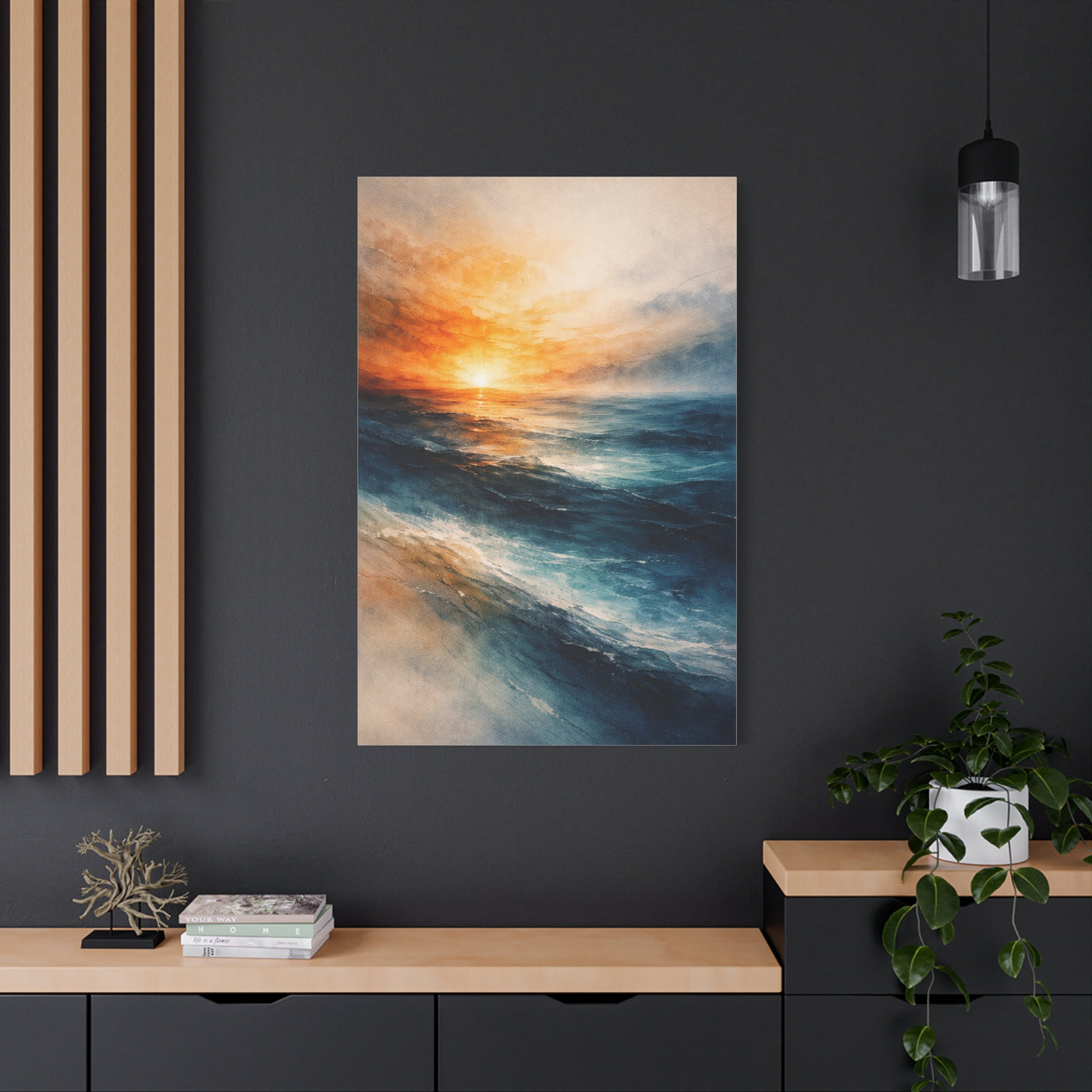 Ocean Sunrise Orange Horizon Wall Art & Canvas Print