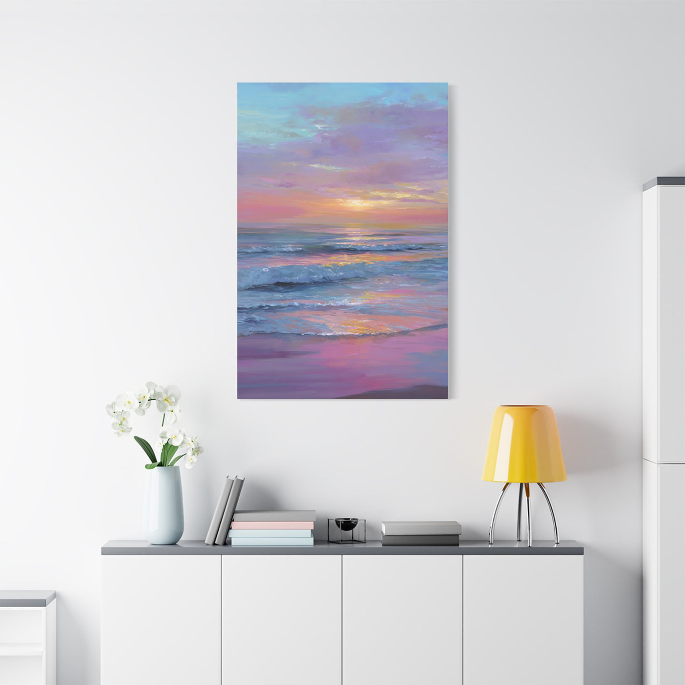 Pastel Sunrise Over Calm Ocean Waves Wall Art & Canvas Print