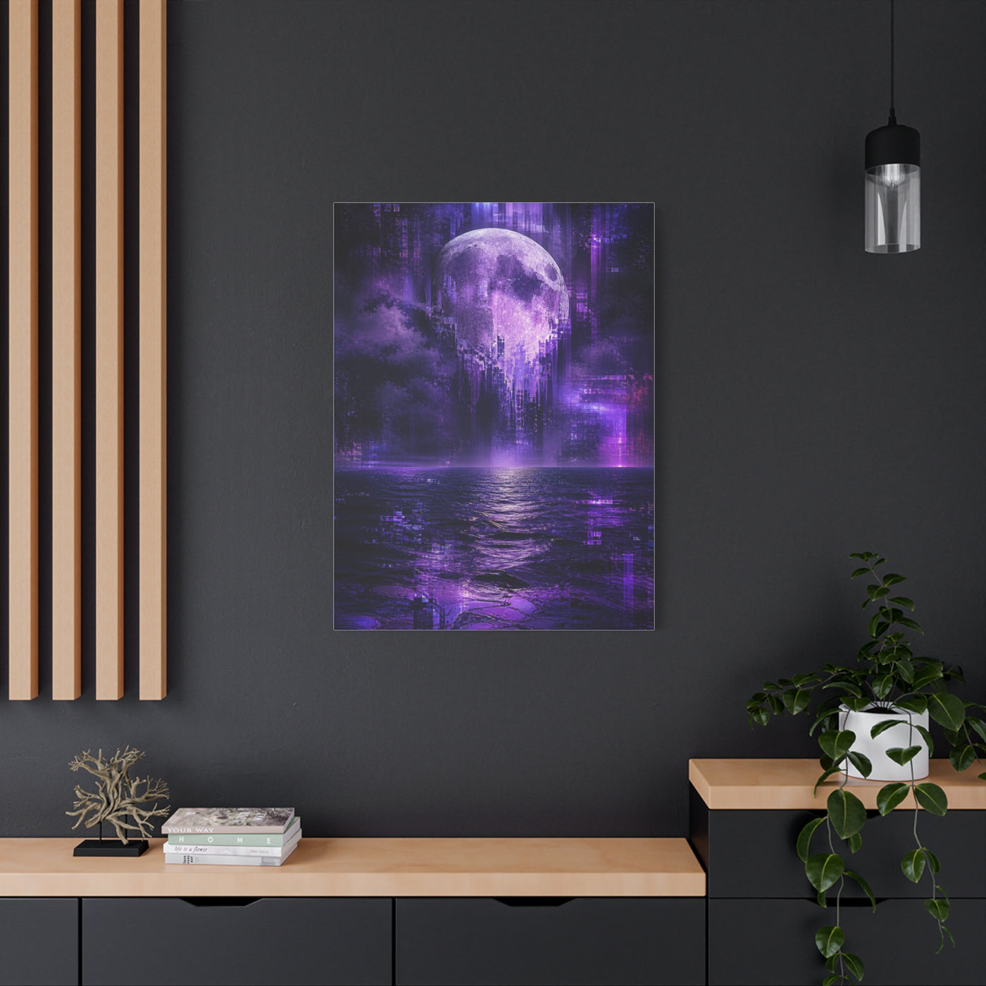 Surreal Violet Moon Glitchscape Wall Art & Canvas Print
