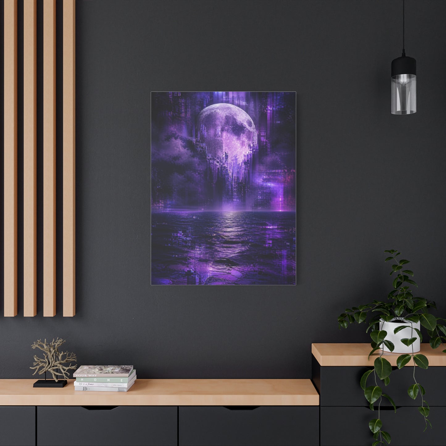 Surreal Violet Moon Glitchscape Wall Art & Canvas Print