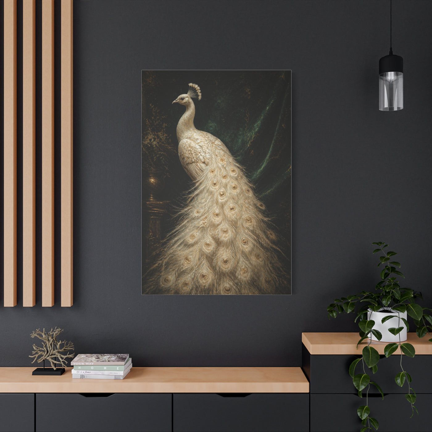 White Peacock Dark Academia Portrait Wall Art & Canvas Print