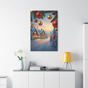Snowy Christmas Village With Festive Ornaments Wall Art & Canvas Print