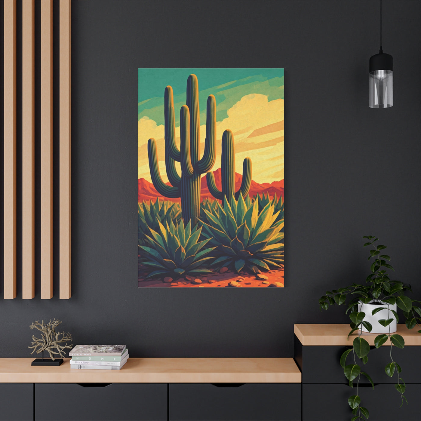 Southwestern Saguaro and Agave Desert Illustration Wall Art & Canvas Prints