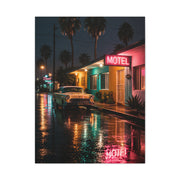 Neon Motel Night Reflection Wall Art & Canvas Print