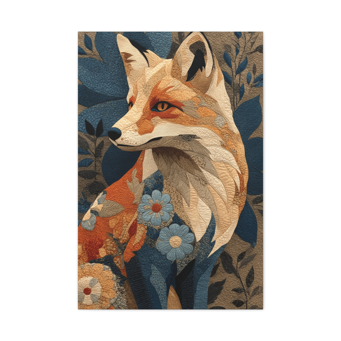 Patchwork Textile Fox Folk Art Wall Art & Canvas Print