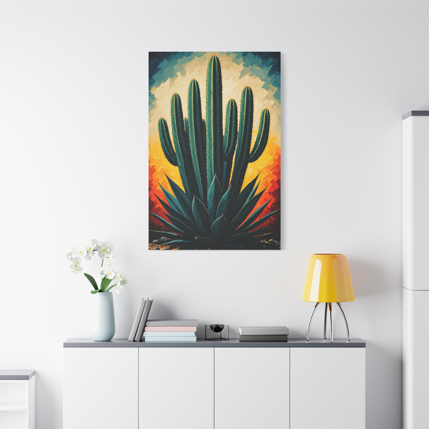 Sunburst Desert Saguaro Illustration Wall Art & Canvas Prints