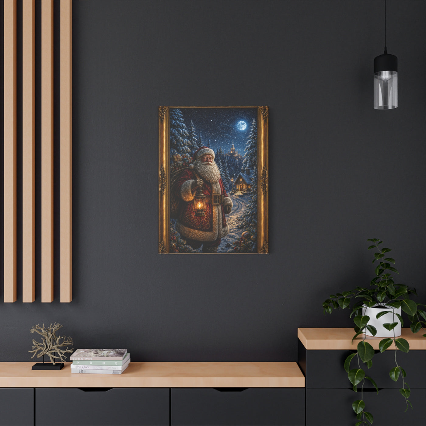 Moonlit Winter Forest Santa Wall Art & Canvas Print