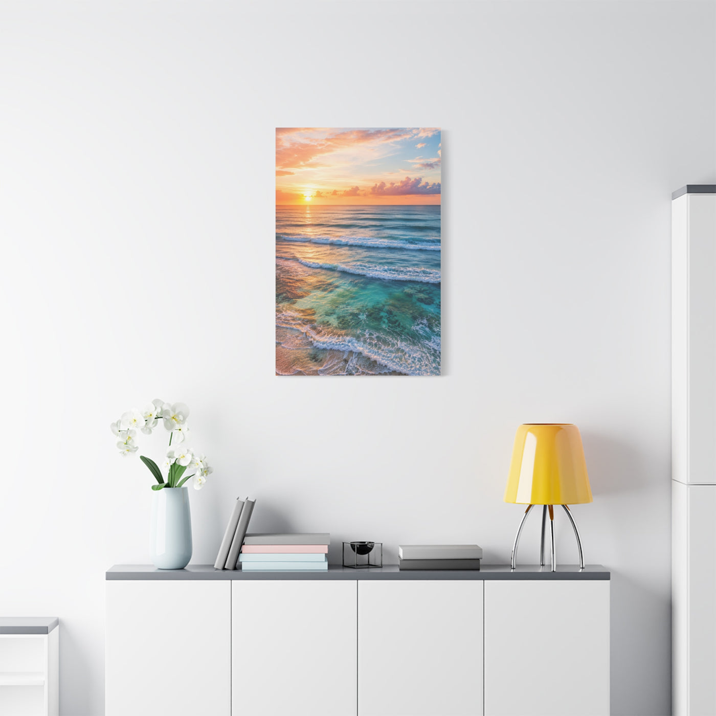 Golden Sunrise Ocean Horizon Scene Wall Art & Canvas Print